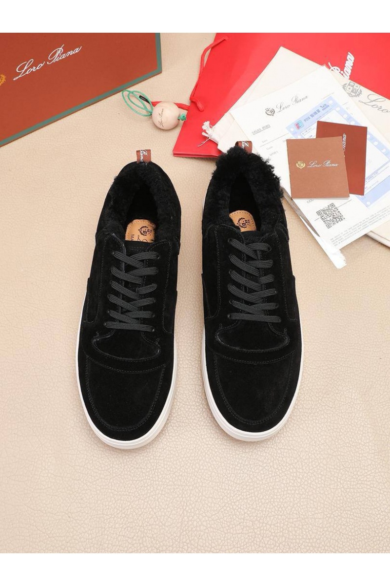 Loro Piana Кроссовки с мехом Newport Walk - Black