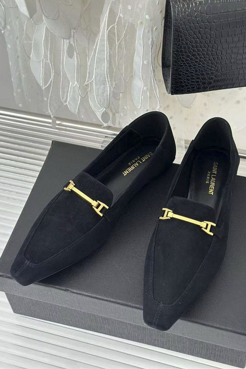 Yves Saint Laurent Женские замшевые лоферы чёрного цвета premium