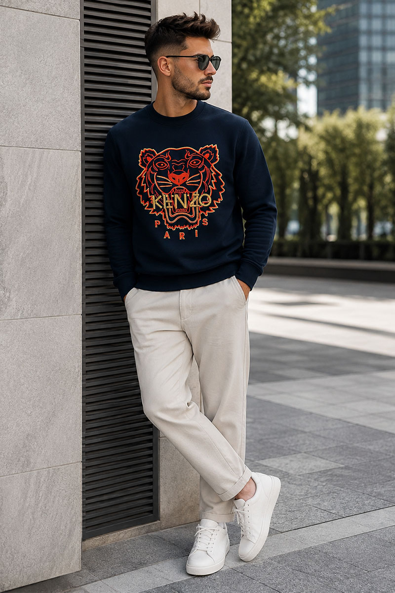 Kenzo Синий мужской свитшот Tiger Head embroidered