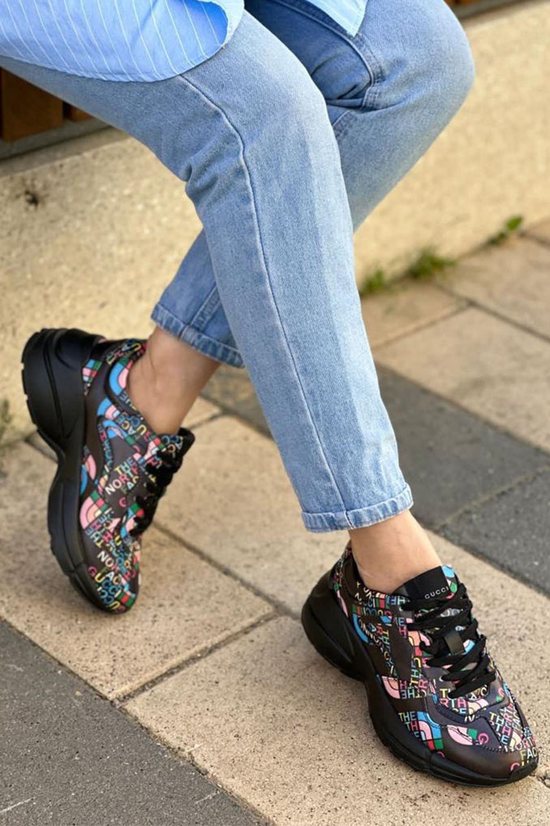 Gucci Женские кожаные кроссовки The North Face x Rhyton - Black