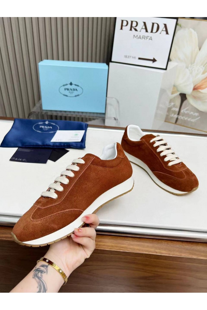Prada Женские замшевые кроссовки Premium - Brown