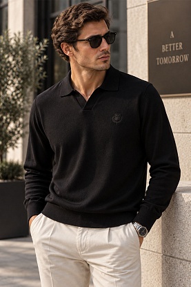Поло с длинным рукавом premium - Black