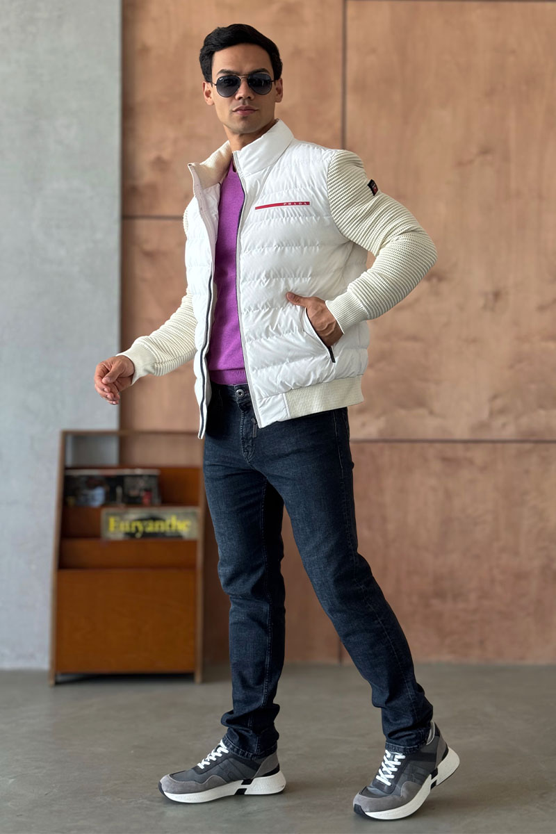 Prada Куртка с вязаными рукавами Linea Rossa - White