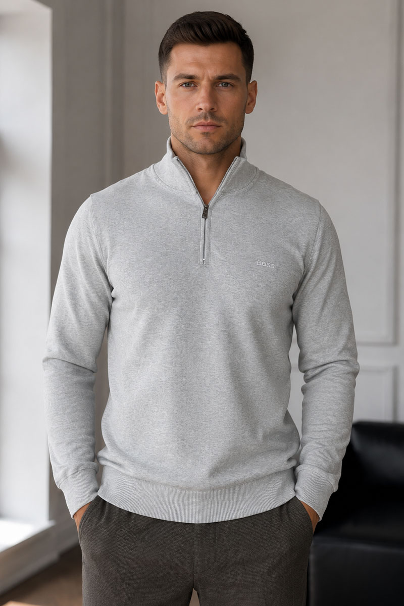 Hugо Воss Мужской джемпер quarter zip - Grey 