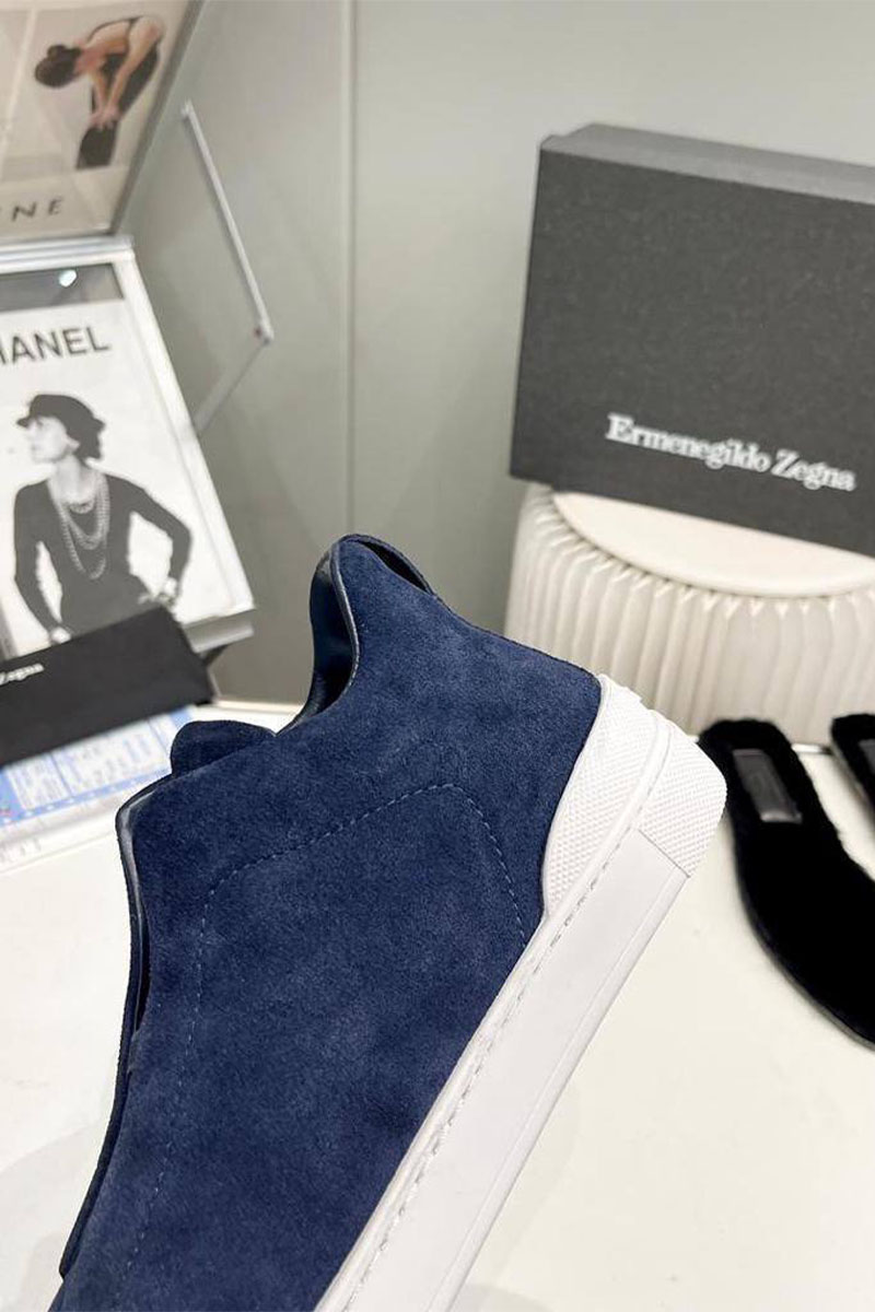 Zegna Кроссовки с мехом Triple Stitch - Navy