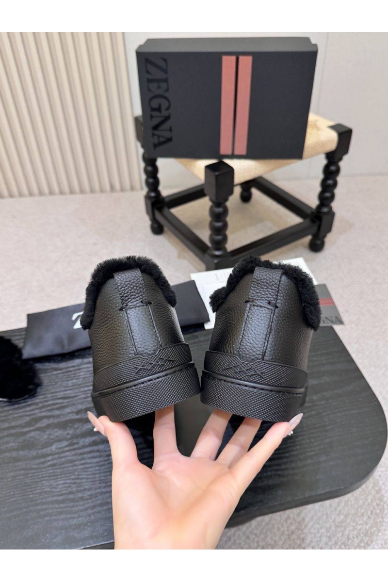 Zegna Кроссовки с мехом Triple Stitch high-top