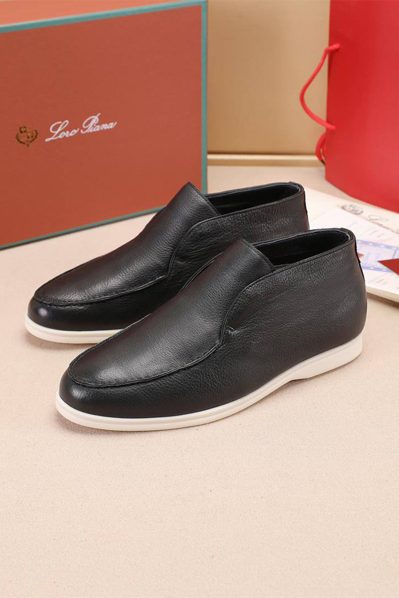 Loro Piana Кожаные лоферы с мехом Open Walk - Black