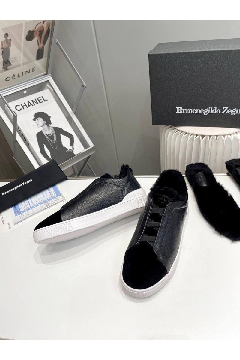 Zegna Кроссовки с мехом Triple Stitch low-top - Black