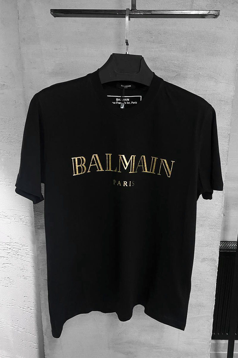 Balmain Чёрная футболка Paris gold logo-print 