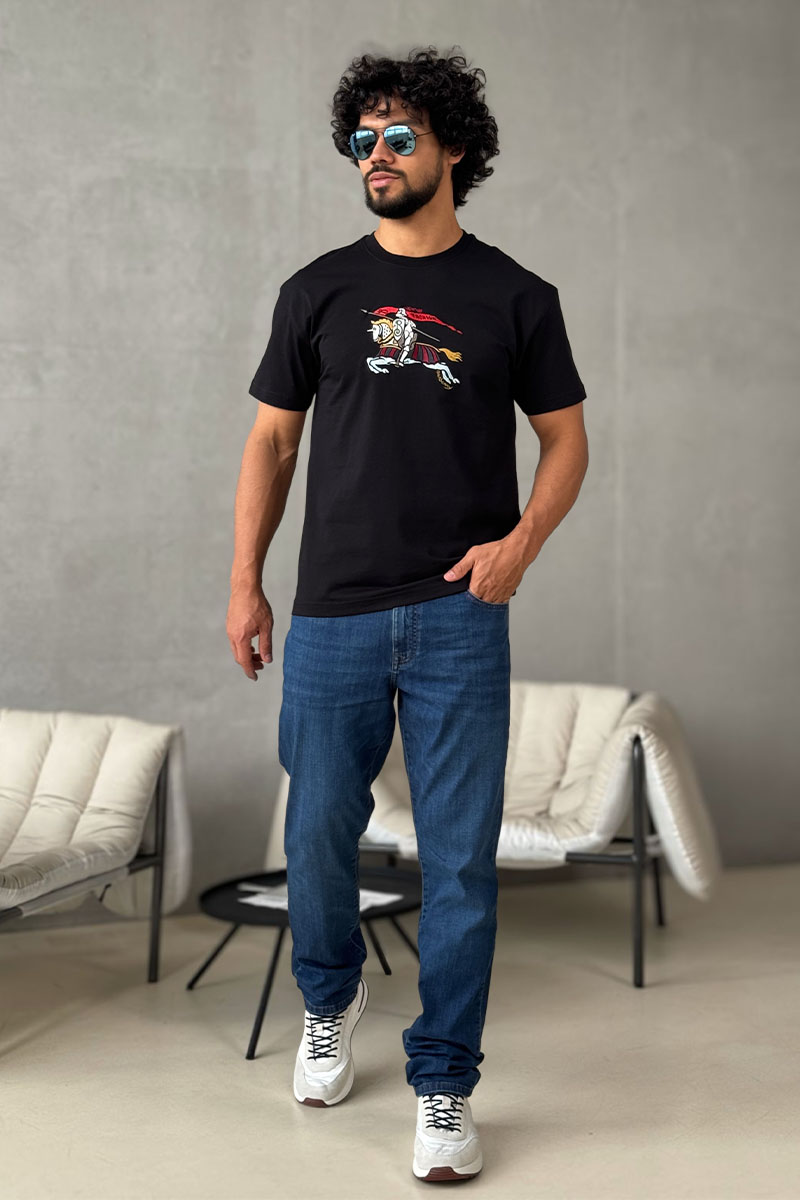 Burberry Мужская чёрная футболка Equestrian Knight