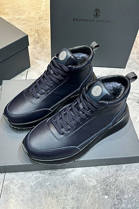 Кожаные кроссовки с мехом high-top - Navy