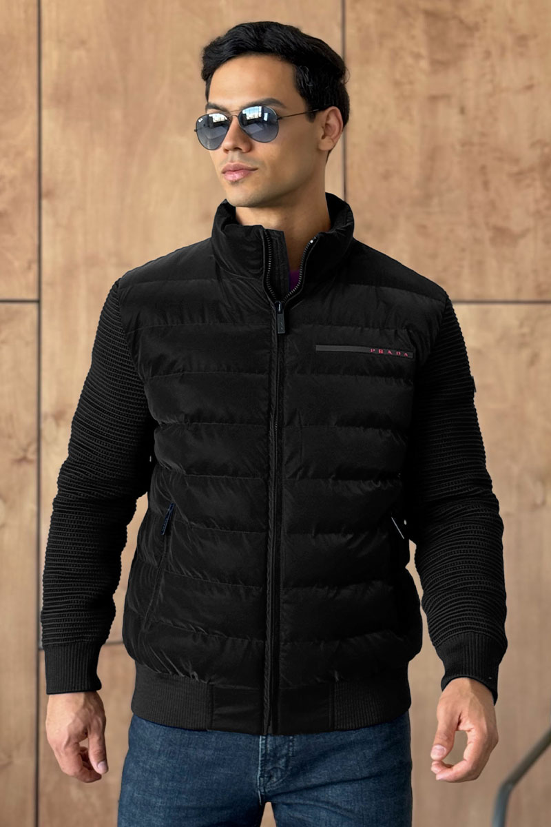 Prada Куртка с вязаными рукавами Linea Rossa - Black