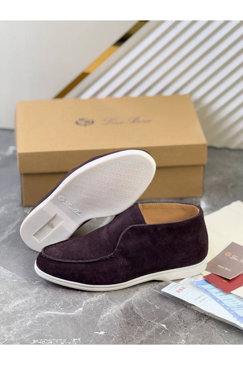 Loro Piana Замшевые лоферы с меховой стелькой Open Walk - Brown