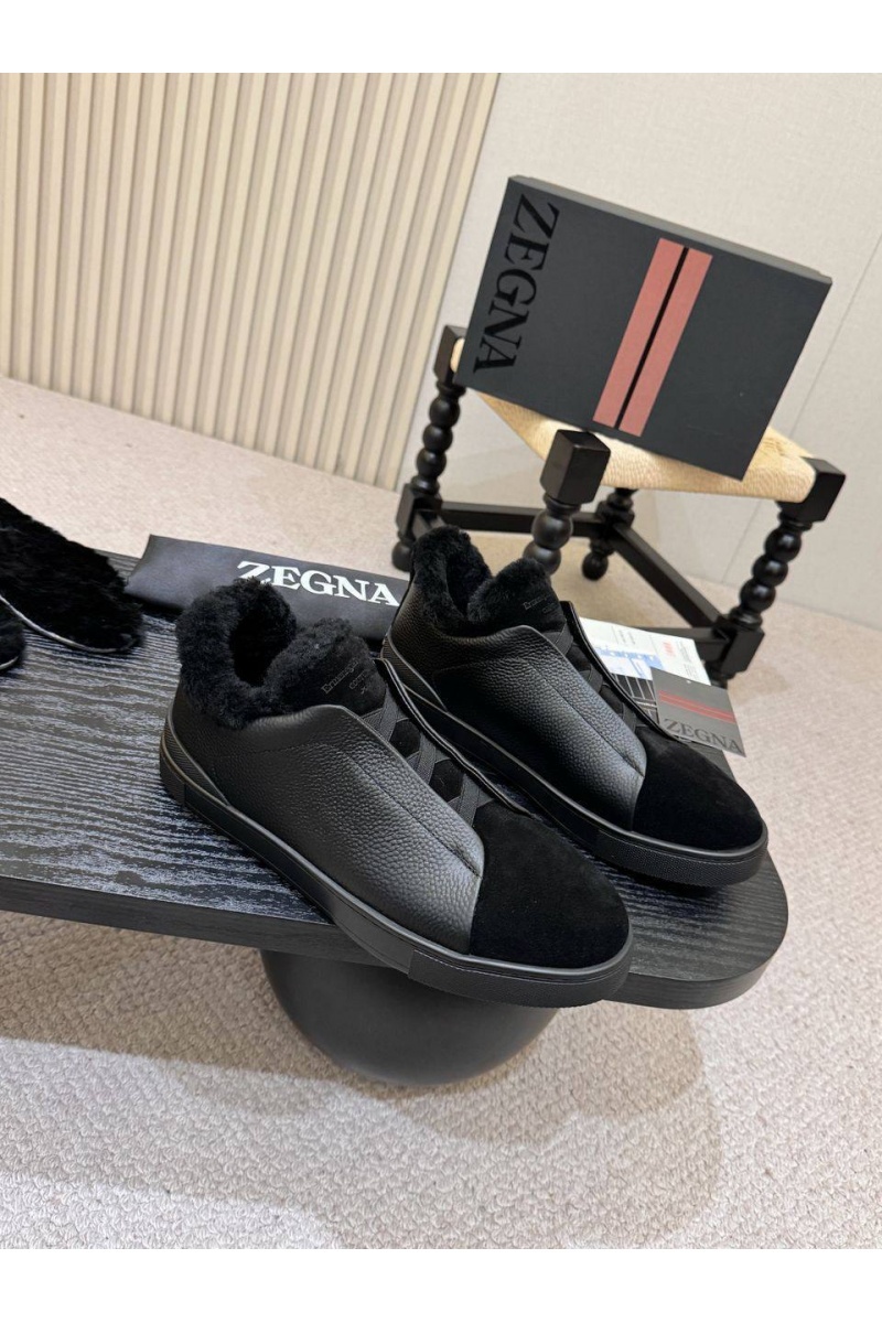 Zegna Кроссовки с мехом Triple Stitch high-top