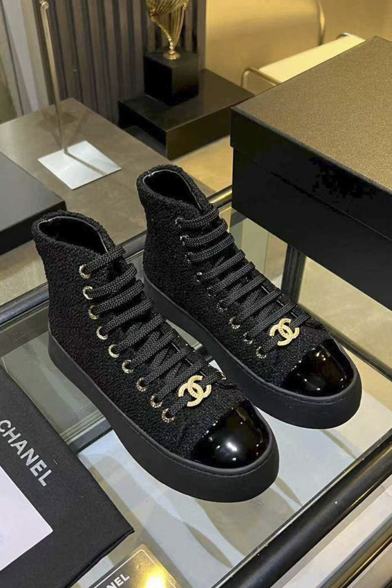 Chаnеl Женские комбинированные кроссовки High Top premium