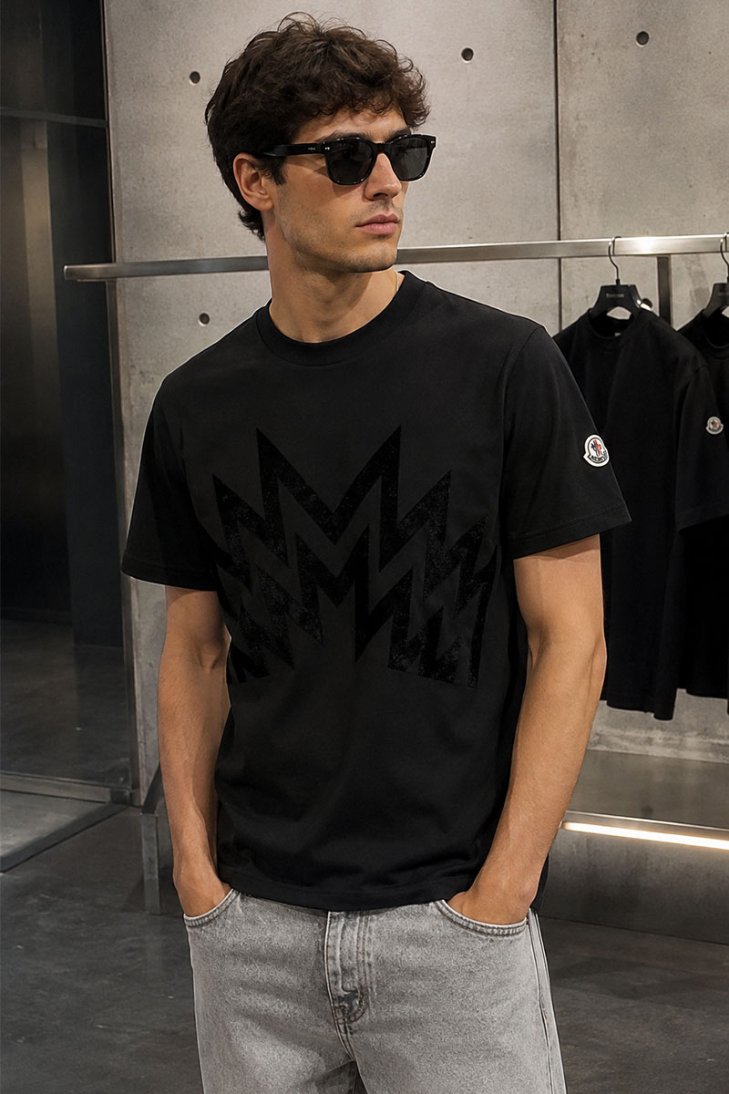 Moncler Мужская чёрная футболка Multi M Logo