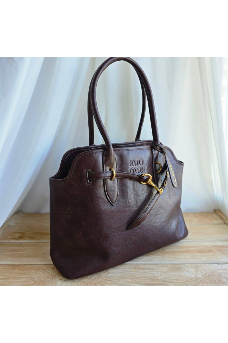 MIU MIU Женская кожаная сумка Aventure nappa 42x29 см - Brown
