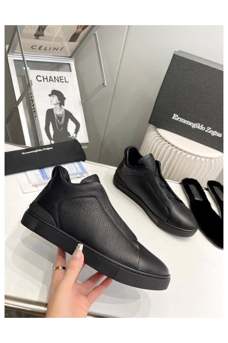 Zegna Кроссовки с мехом Triple Stitch - Black