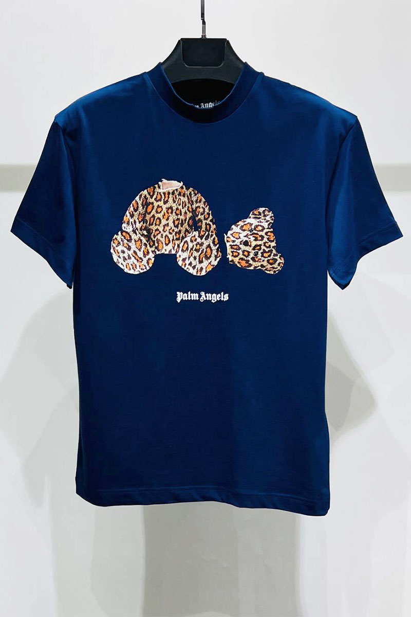 Palm Angels Тёмно-синяя оверсайз футболка Leopard Bear