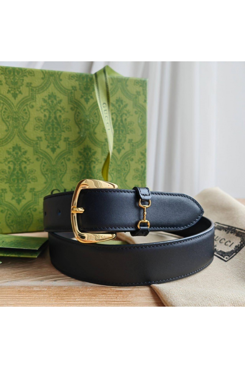 Gucci Кожаный ремень GG чёрного цвета (длина 80 / 85 см)