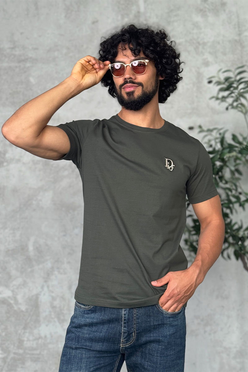 Dior Тёмно-зелёная мужская футболка embroidered logo