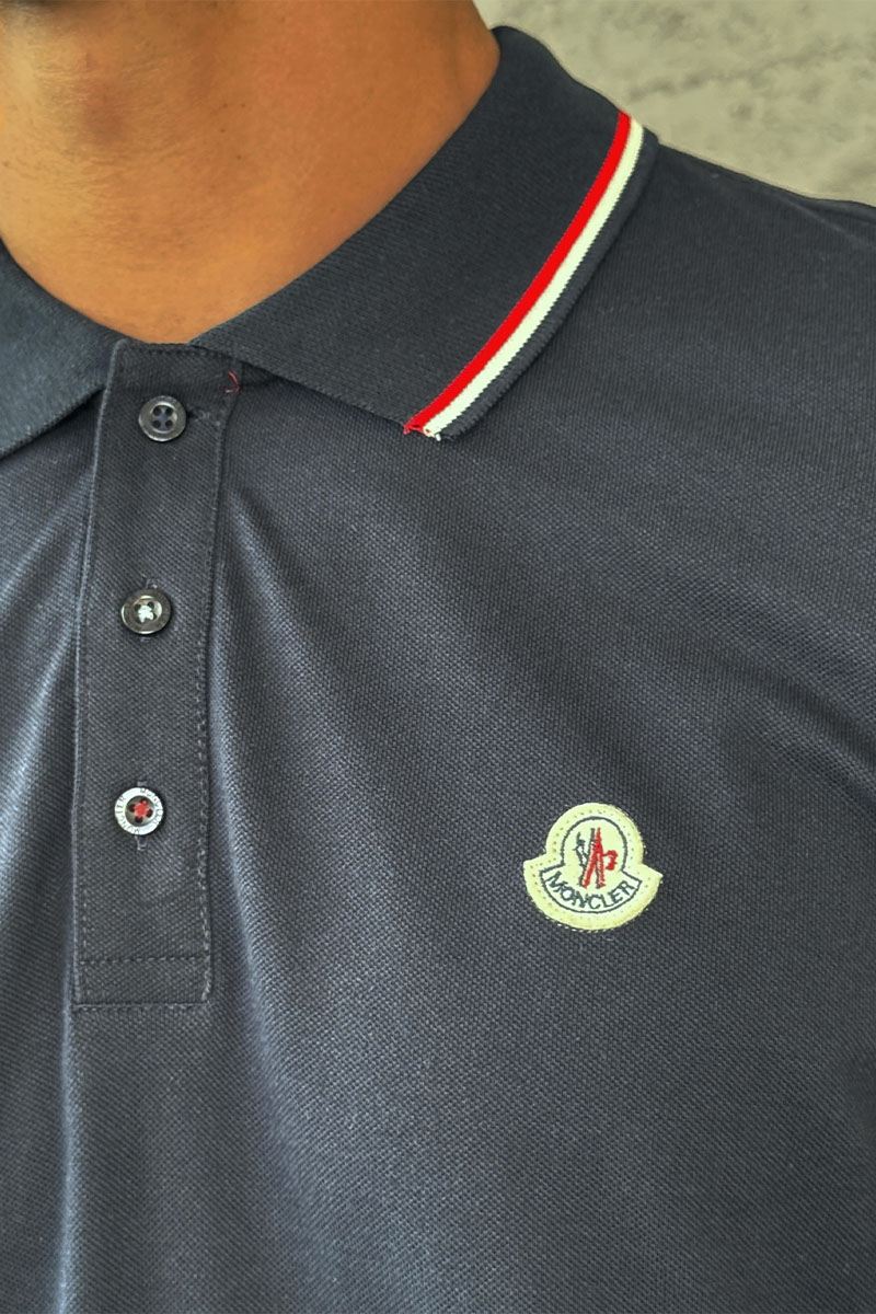 Moncler Тёмно-синее поло с длинным рукавом logo-patch
