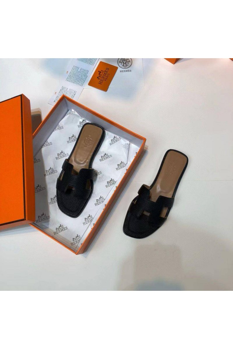 Hermes Женские кожаные шлёпанцы Oran