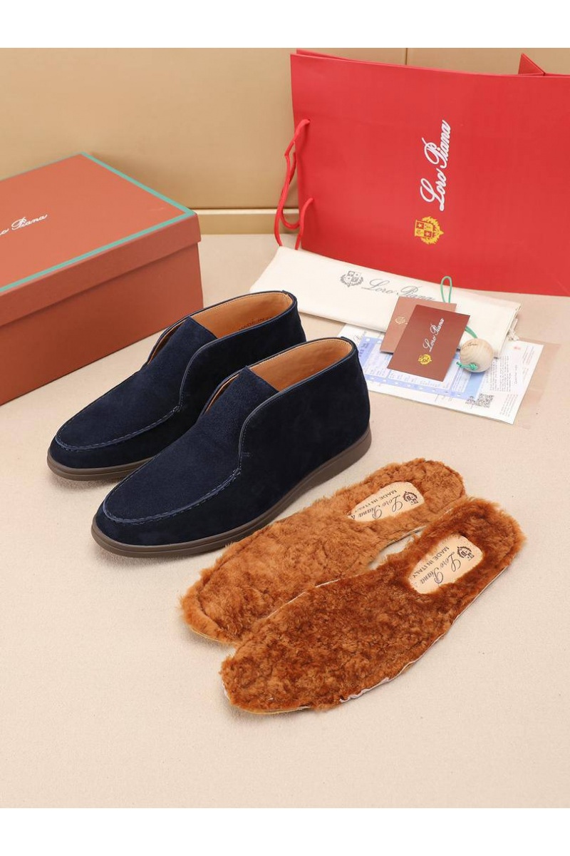 Loro Piana Замшевые лоферы с меховой стелькой Open Walk - Navy