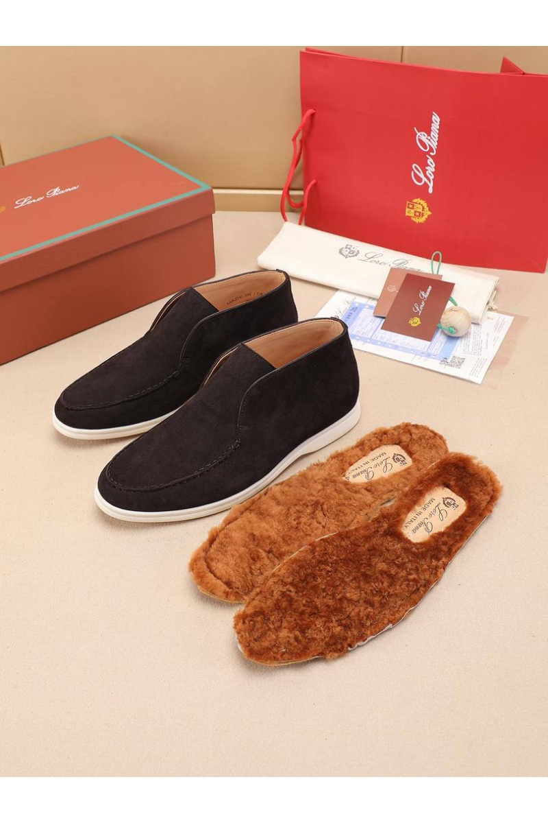 Loro Piana Замшевые лоферы с меховой стелькой Open Walk - Brown