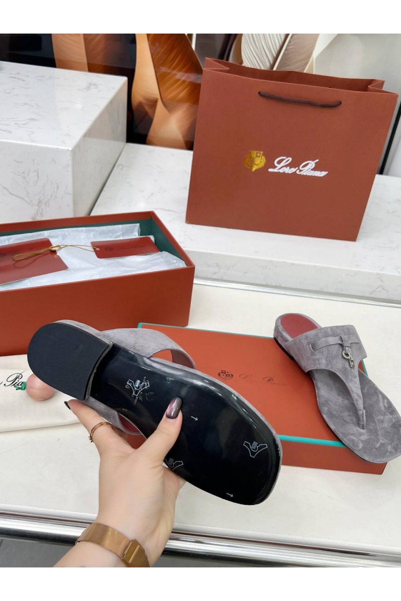 Loro Piana Женские замшевые шлёпанцы Premium - Grey