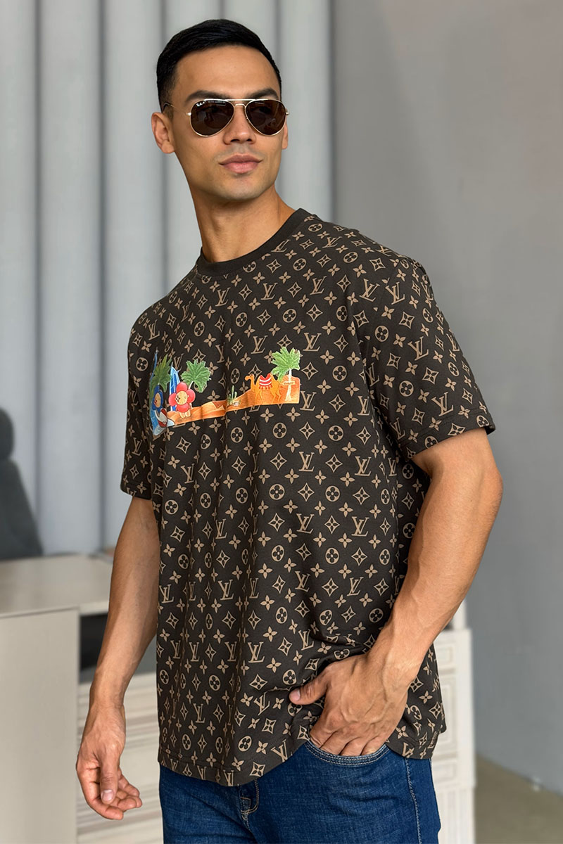 Lоuis Vuittоn Коричневая оверсайз футболка Monogram All-over Dubai