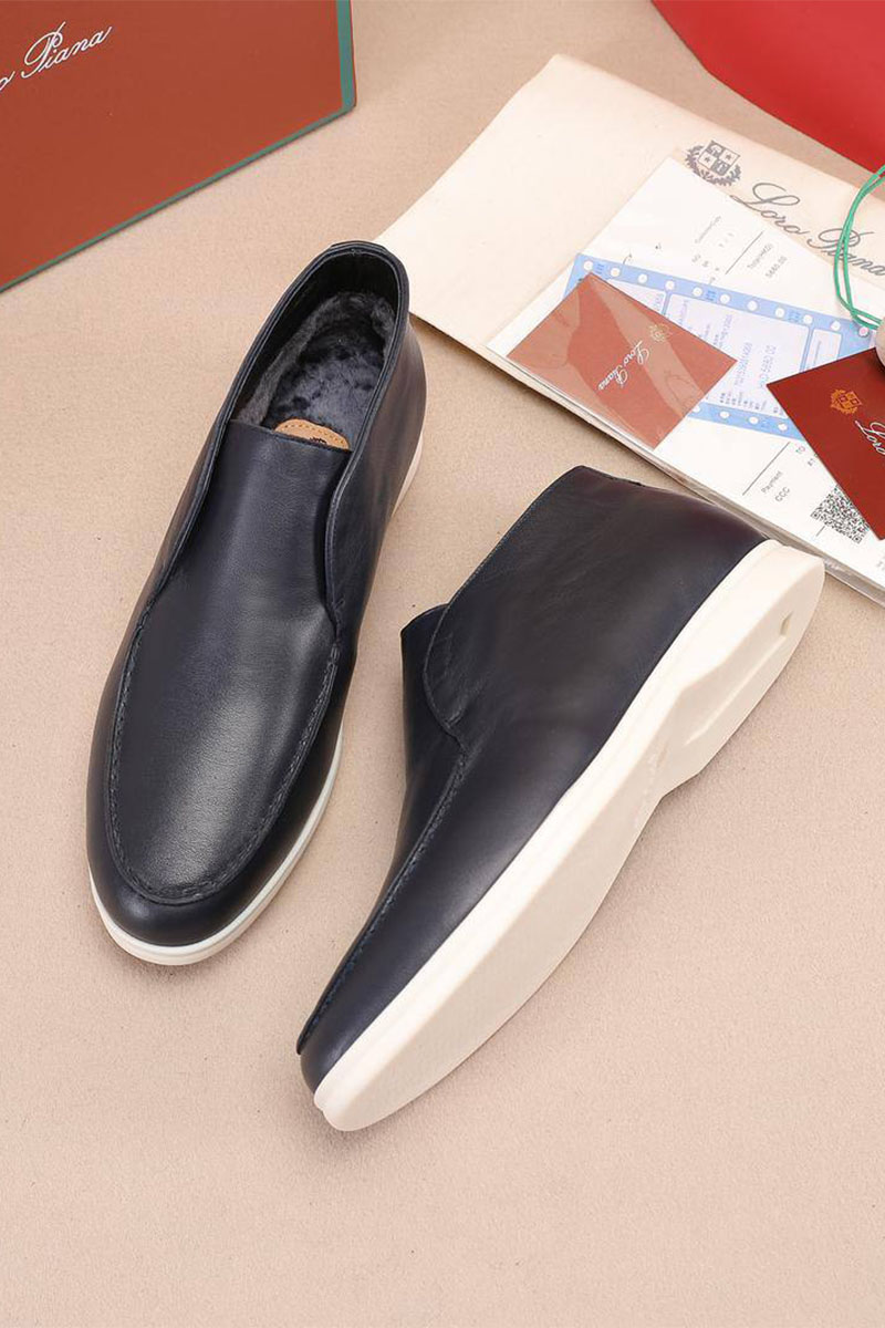 Loro Piana Кожаные лоферы с мехом Open Walk - Navy