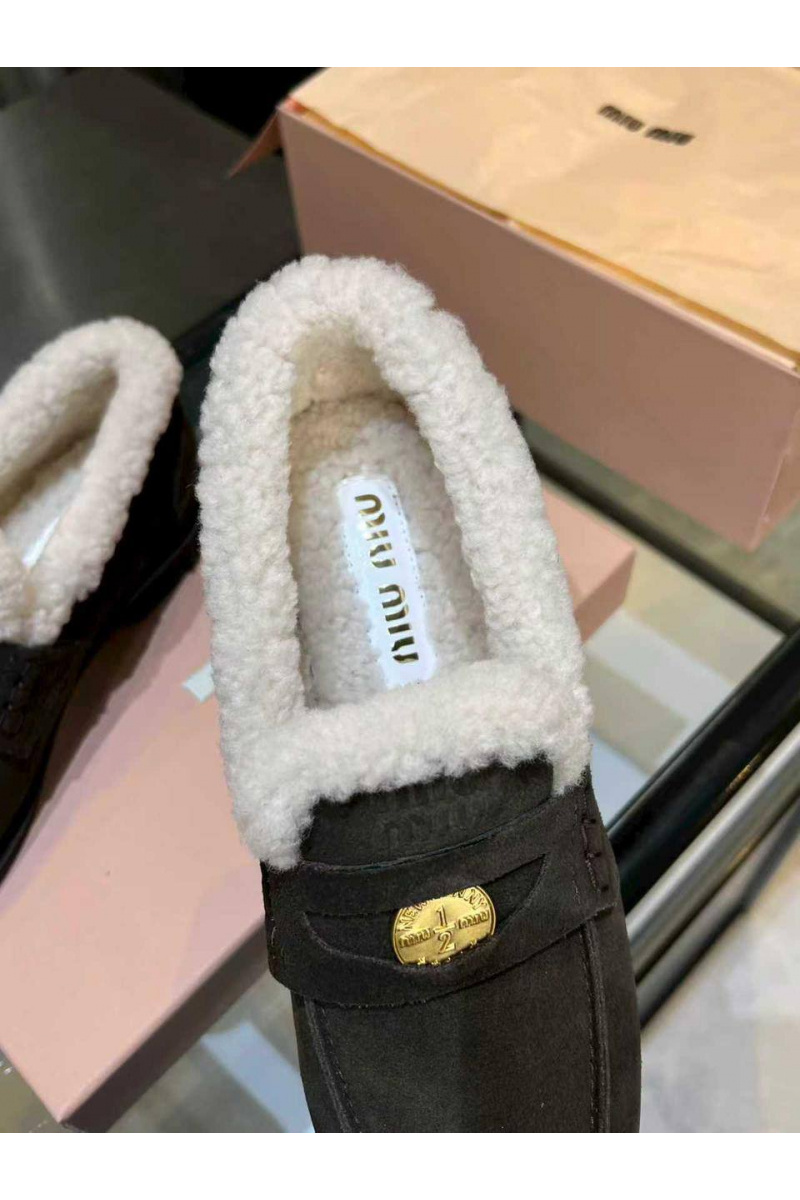 MIU MIU Женские лоферы с мехом premium  - Brown