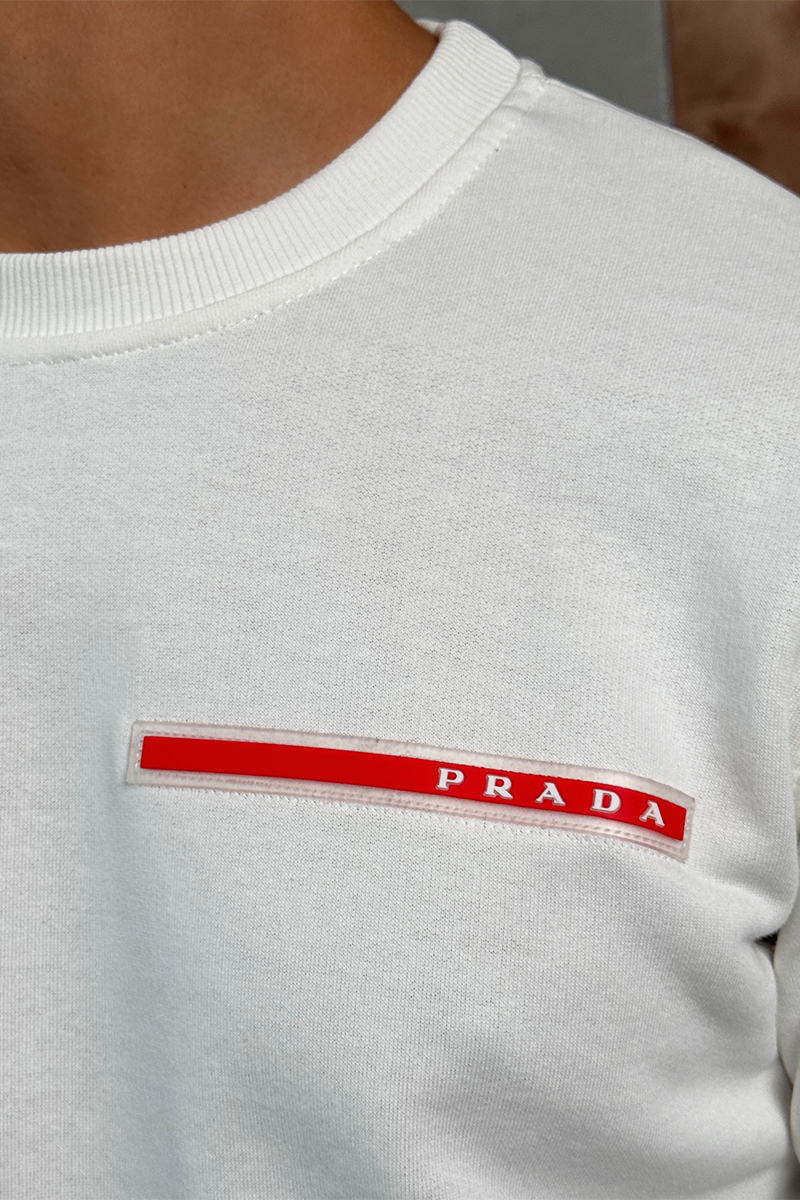 Prada Мужской белый свитшот Linea Rossa logo