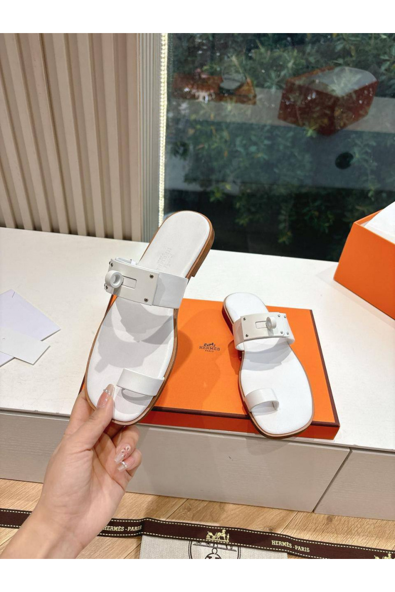 Hermes Женские кожаные шлёпанцы July Kelly premium