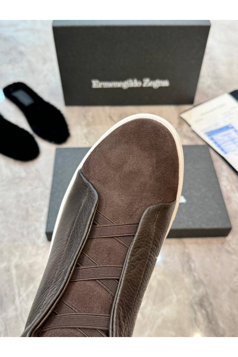 Zegna Кроссовки с мехом Triple Stitch - Brown