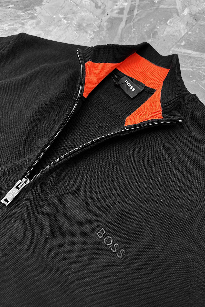 Hugо Воss Мужской джемпер quarter zip - Black
