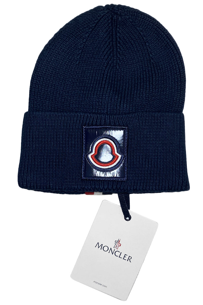 Moncler Брендовая шапка тёмно-синего цвета