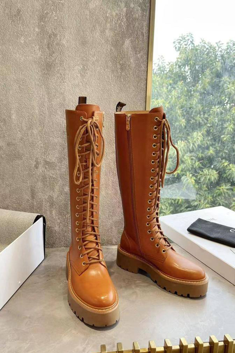 Celine Женские кожаные сапоги Premium - Brown