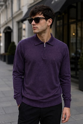Поло с длинным рукавом zip-neck - Purple 