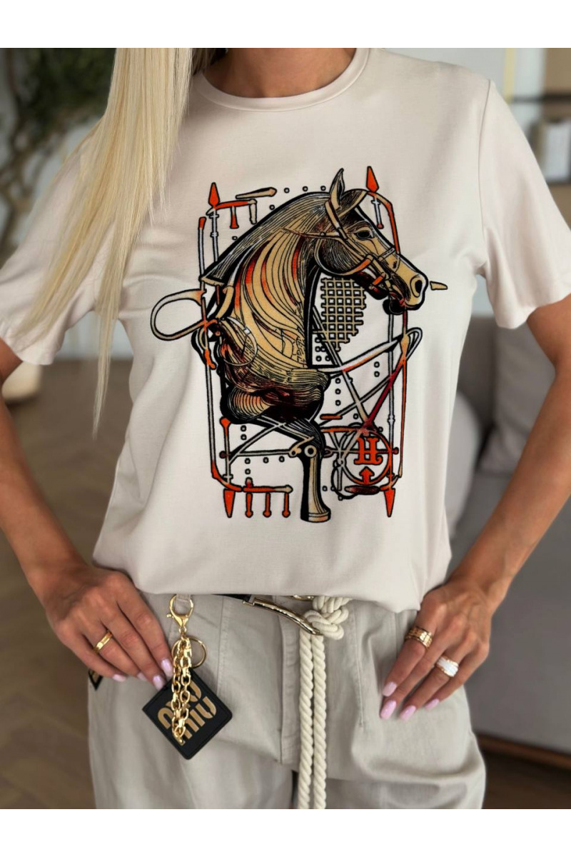 Hermes Бежевая женская футболка premium