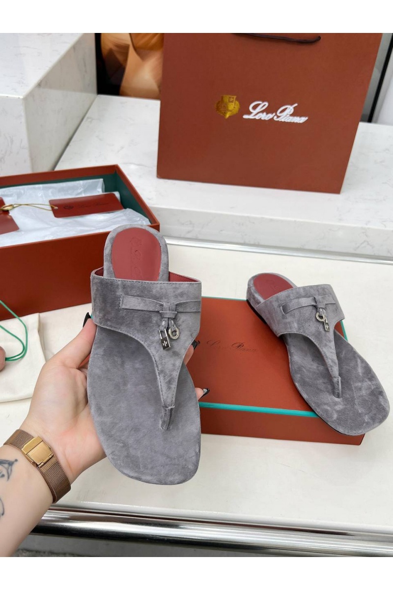 Loro Piana Женские замшевые шлёпанцы Premium - Grey
