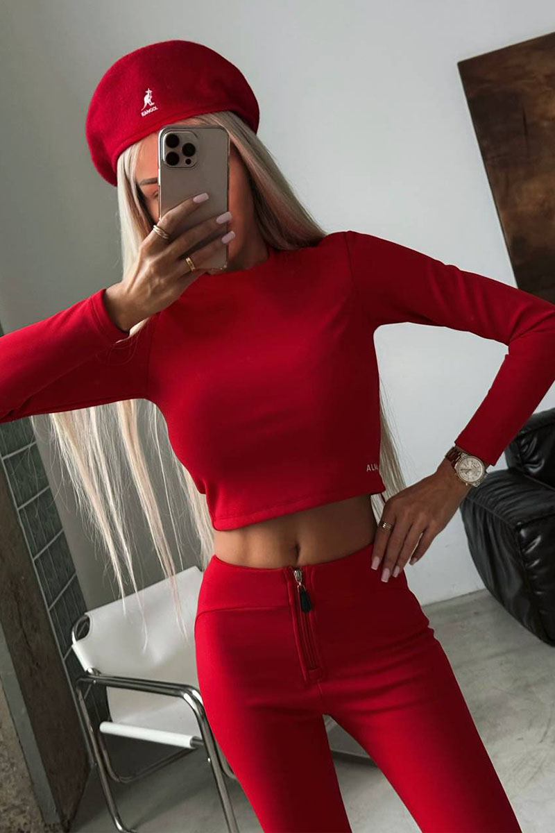 Designer Clothing Женский лонгслив на флисе красного цвета Alaia