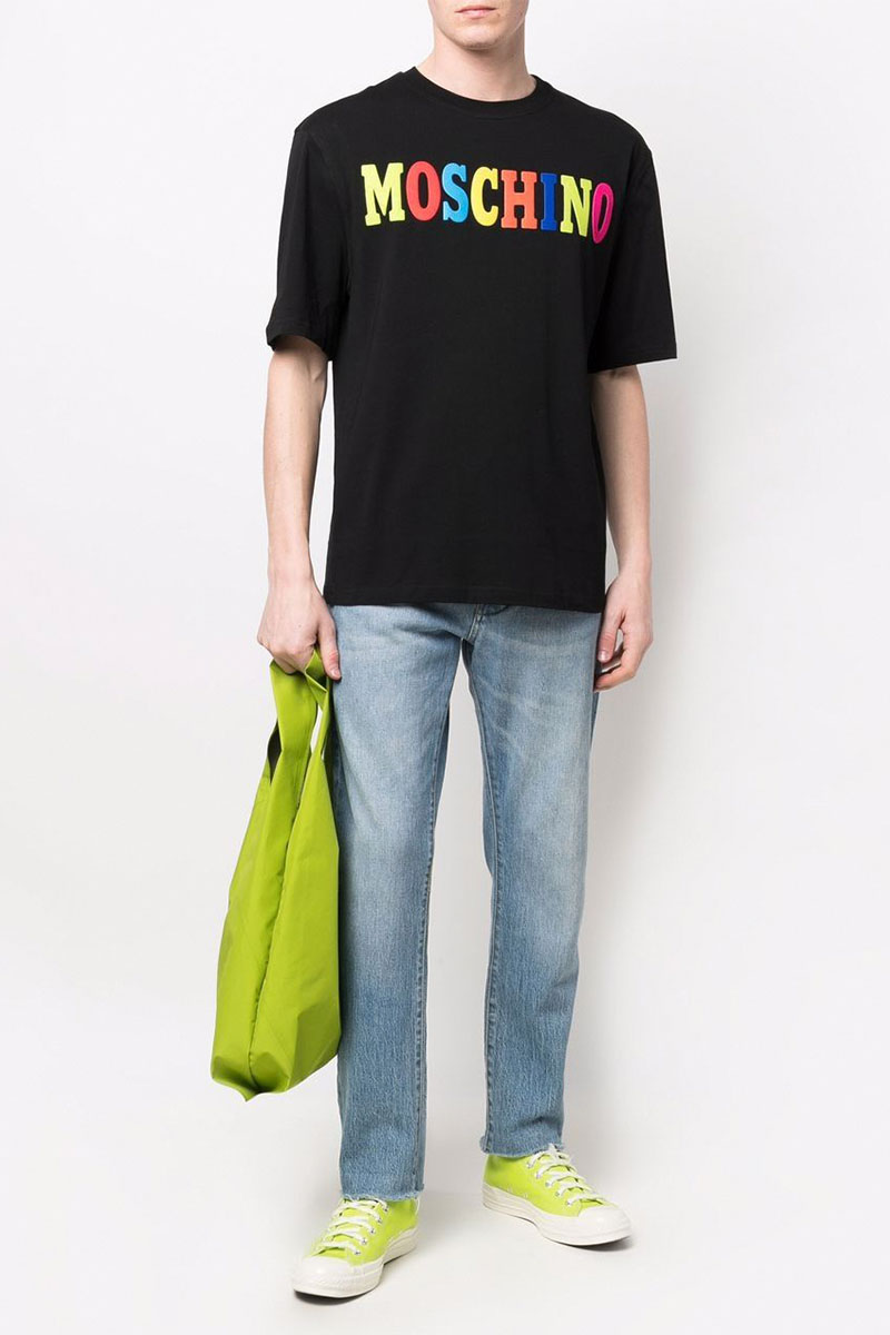 Moschino Чёрная оверсайз футболка colourblocked logo