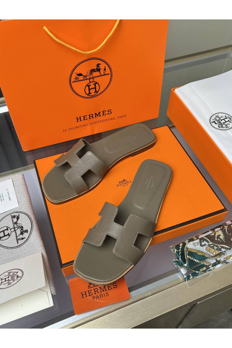 Hermes Женские кожаные шлёпанцы  Premium - Brown
