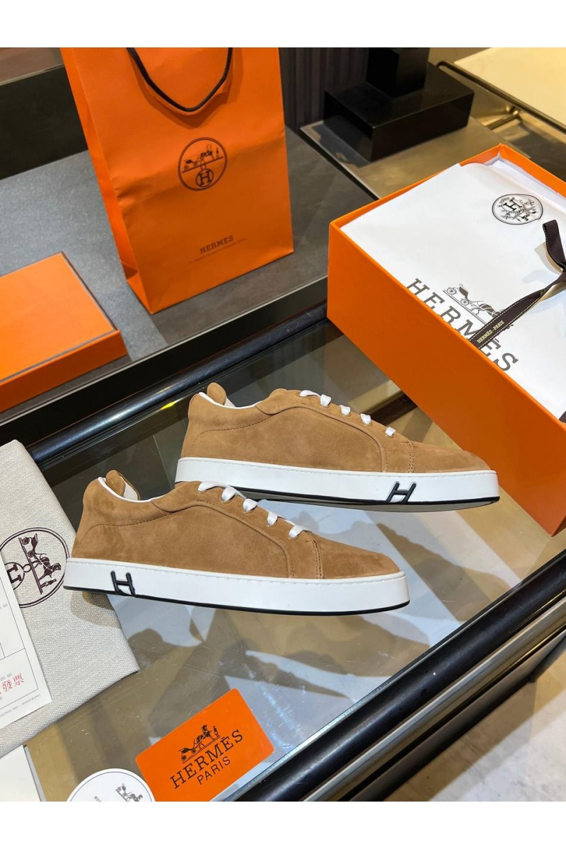 Hermes Женские замшевые кроссовки Premium - Chestnut