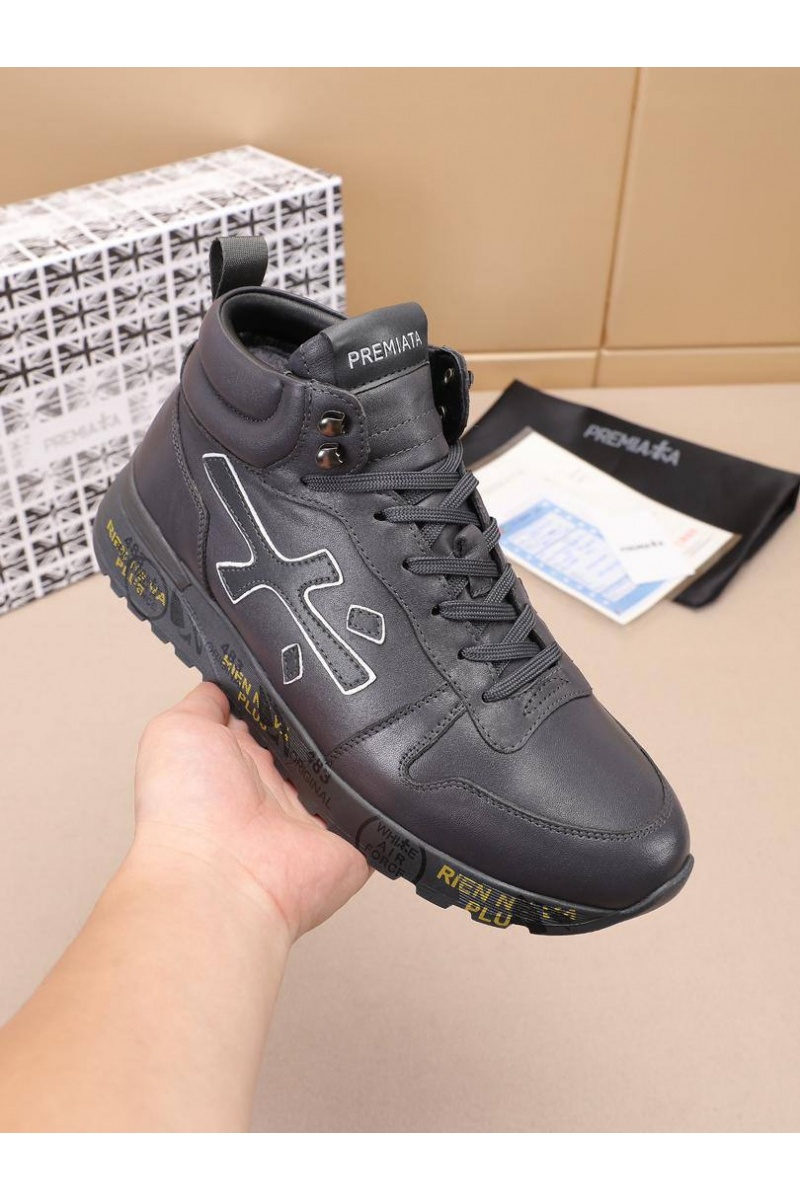 Premiata Кожаные кроссовки с мехом high-top - Grey