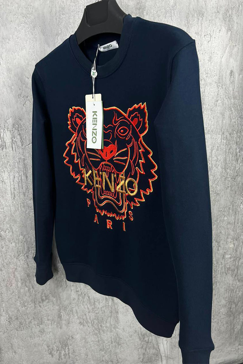 Kenzo Синий мужской свитшот Tiger Head embroidered