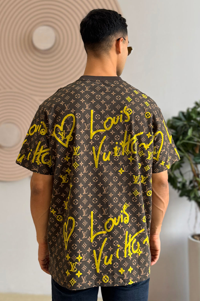 Lоuis Vuittоn Коричневая оверсайз футболка Heart monogram all-over