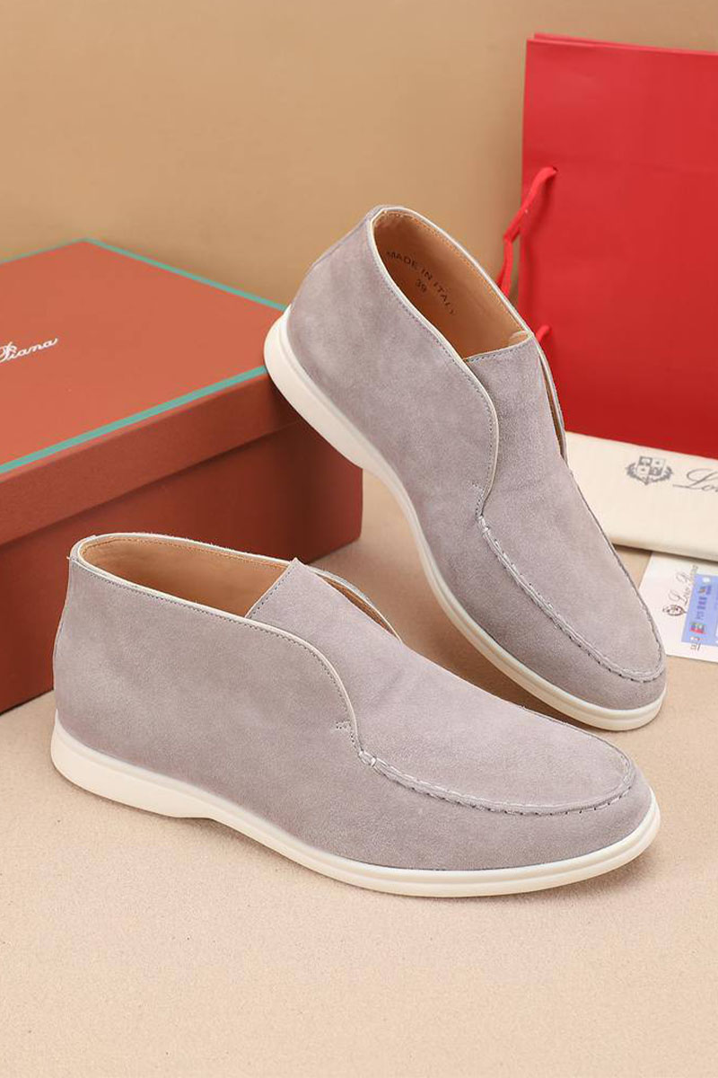 Loro Piana Замшевые лоферы с меховой стелькой Open Walk - Grey
